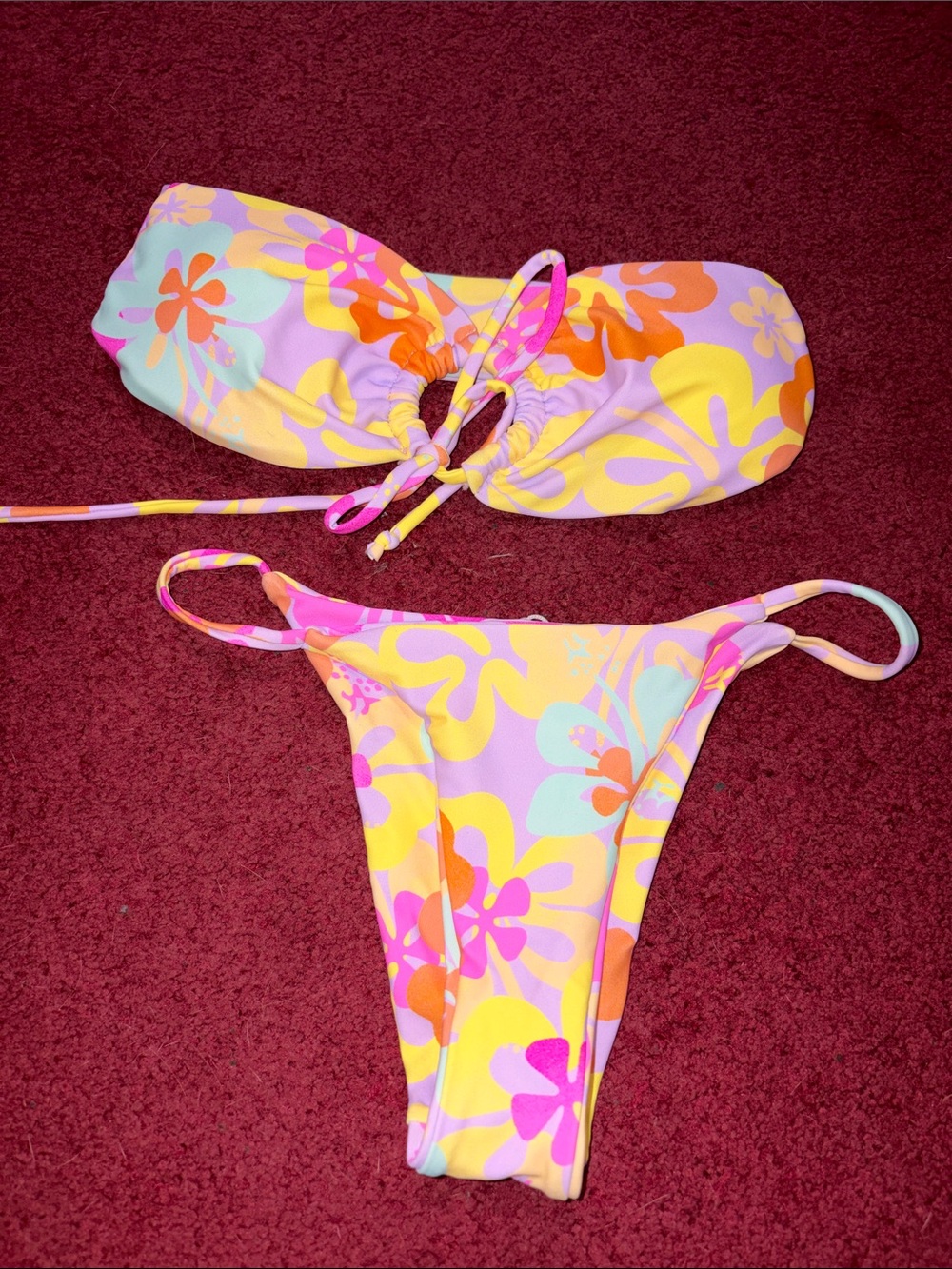 Princess Polly Floral Bandeau bikini in Pastel Yellow and Pink